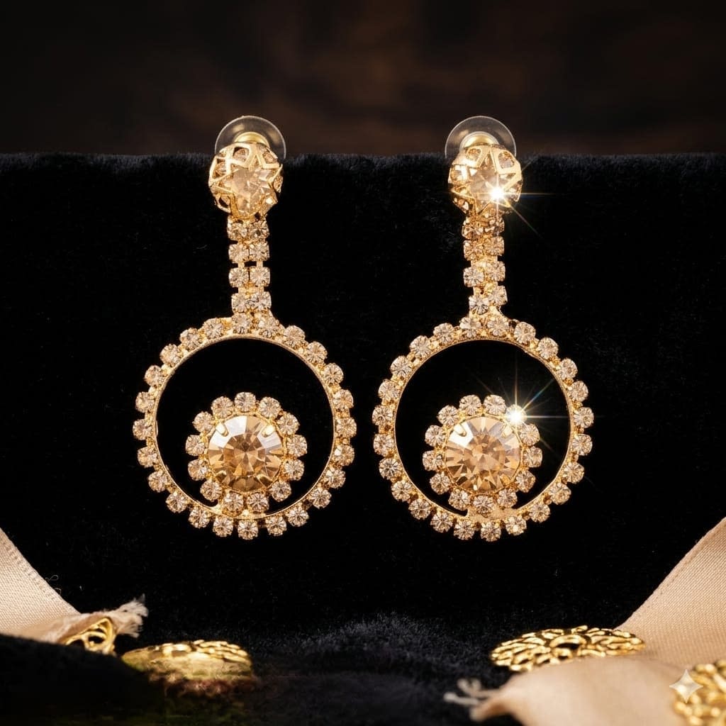 Shringarika Rose Gold-Tone Crystal Circular Drop Earrings for Women by Dkautin Enterprises, thumbnail 2
