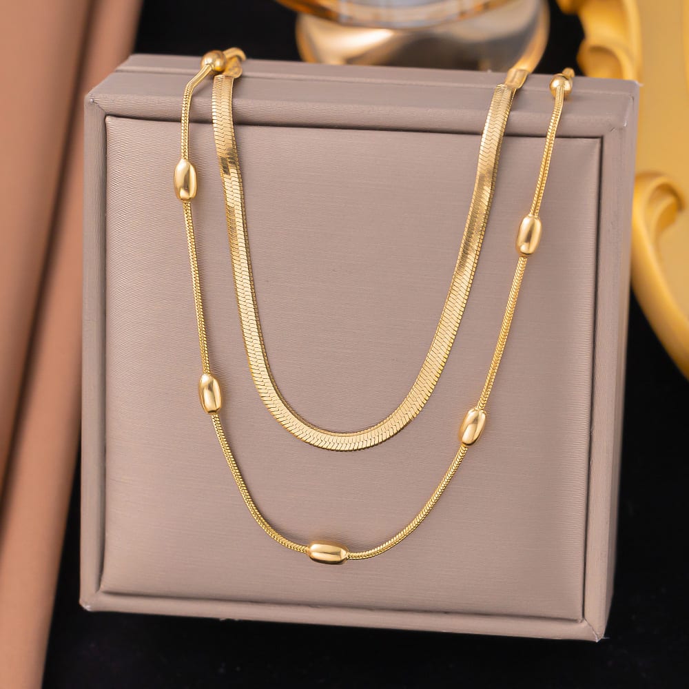 Gold Plated Layered Snake Chain Necklace for Women & Girls | Minimalist Korean Style Fashion Necklace | Pack of 1, shop online in India
