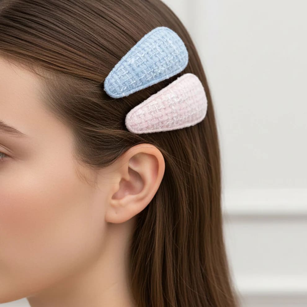 Textured Snap Hair Clips for Girls | Fabric Covered Tic Tac Hair Pins | Pack of 4, thumbnail 2