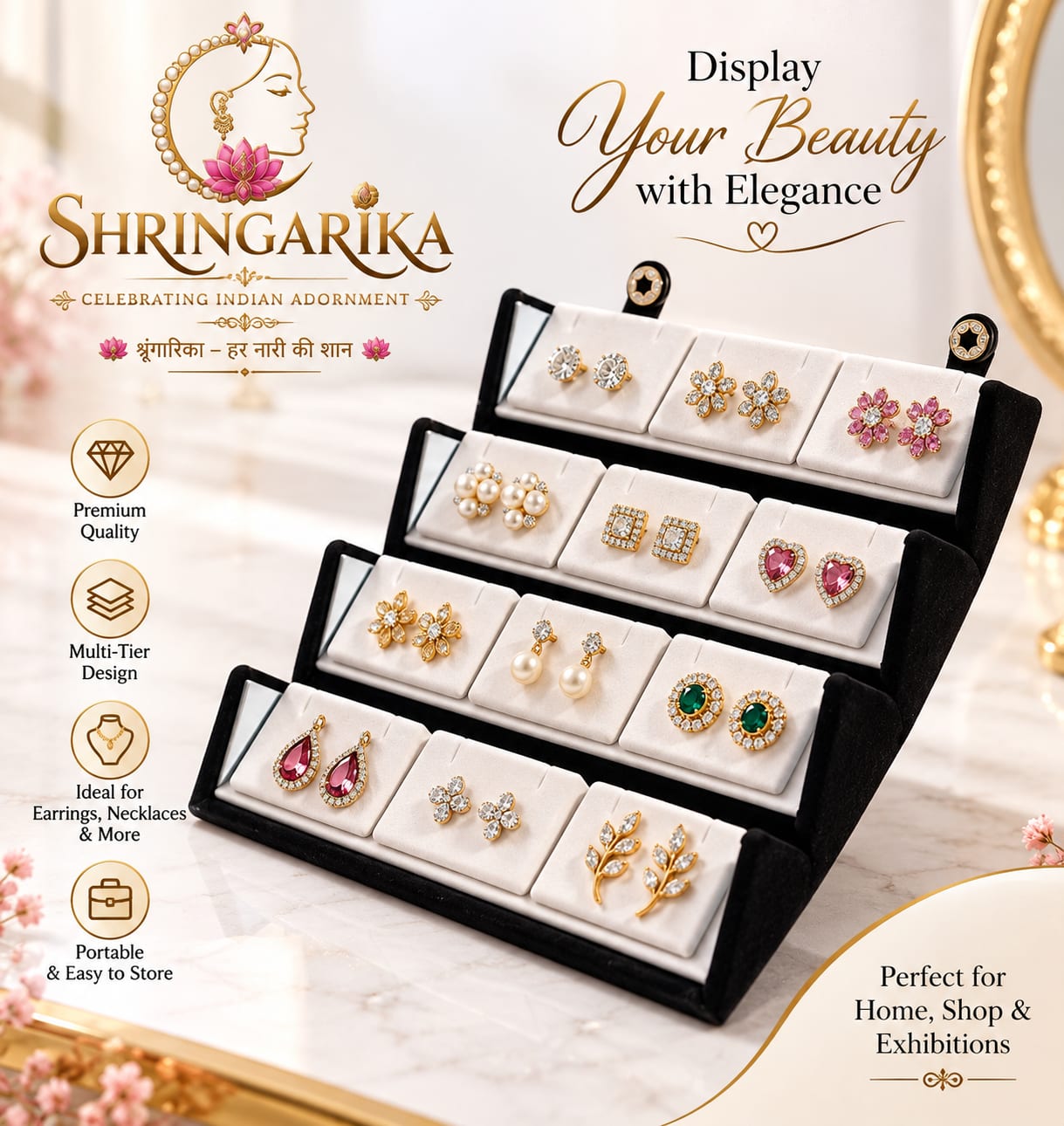 Shringarika 12 Pairs  4-Tier Foldable Jewellery Display Stand for Earrings, thumbnail 4