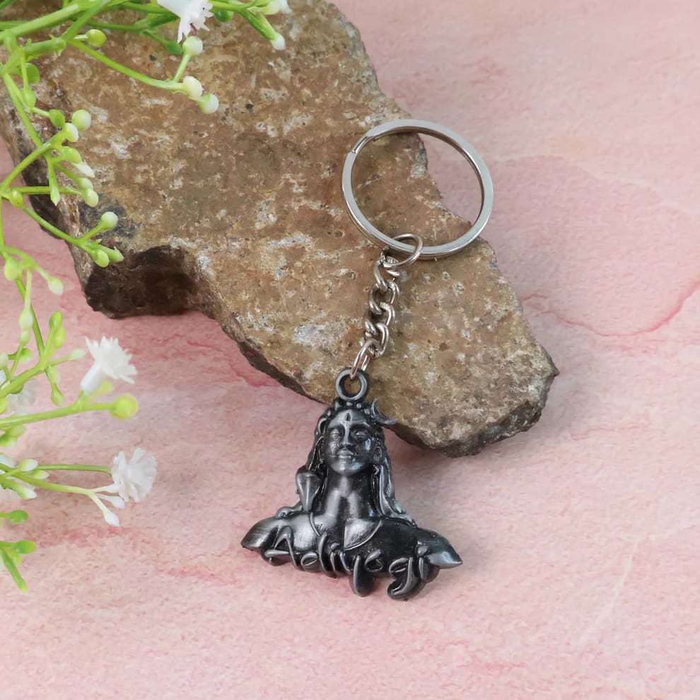 Adiyogi Shiva Metal Keychain | Mahadev Key Ring for Car, Bike, House & Office Keys | Spiritual Key Holder | Antique Finish, thumbnail 3