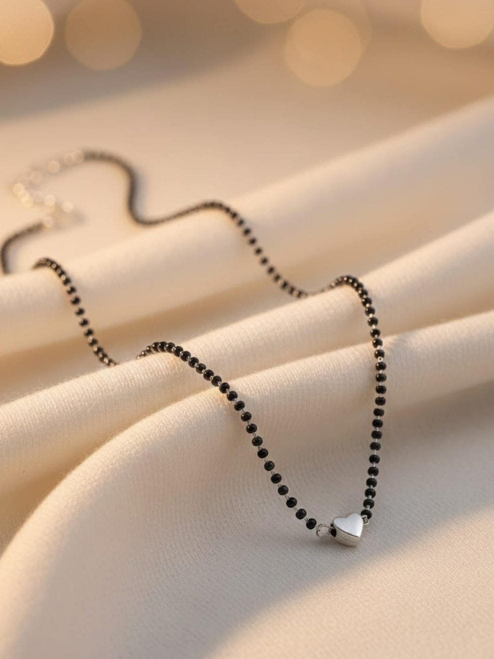 Black Beaded Heart Mangalsutra for Women | Gold Plated Adjustable Mangalsutra Necklace — wholesale price India