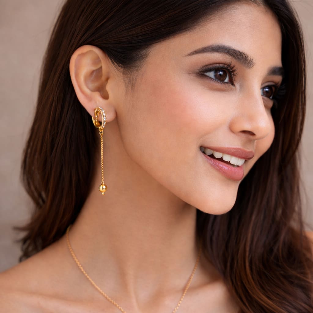 Gold Plated Crystal Tassel Hoop Earrings for Women | Elegant Long Chain Dangle Earrings, thumbnail 3