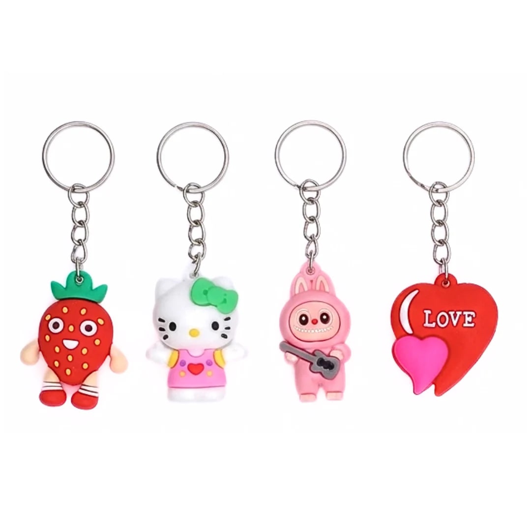 Cute Cartoon PVC Keychain Set | Soft Rubber Key Ring for Keys, Bags & Backpacks | Random Assorted Designs | Pack of 4, thumbnail 2