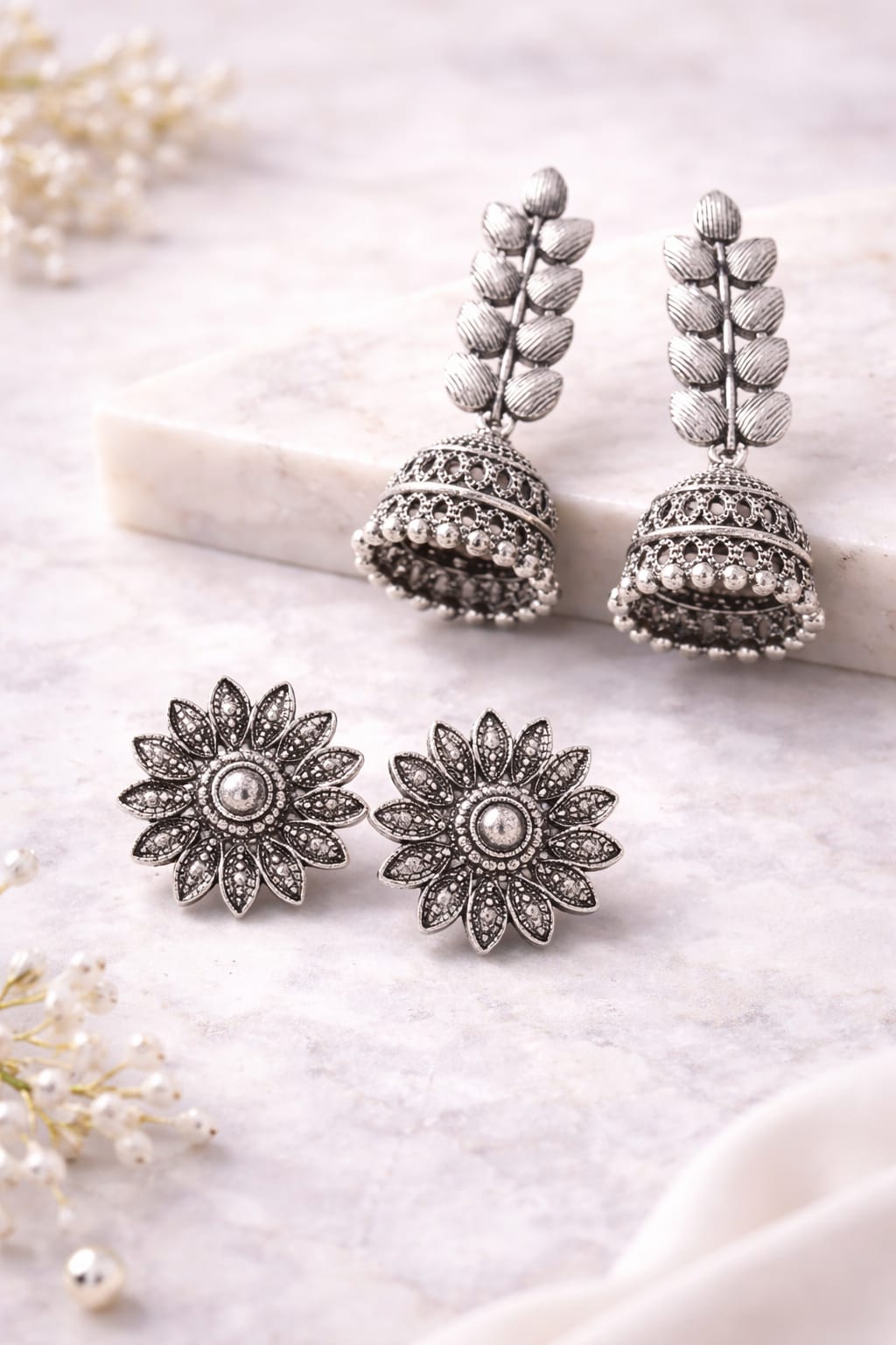 Shringarika Oxidised Silver Earrings Combo Pack of 3 for Women & Girls | Kashmiri Jhumka, thumbnail 3