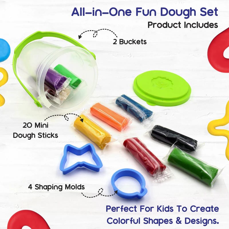 Kids Color Modeling Clay Bucket Set with Moulds | 10 Color Soft DIY Play Dough Kit | Creative Learning Toy (Pack of 1), thumbnail 2