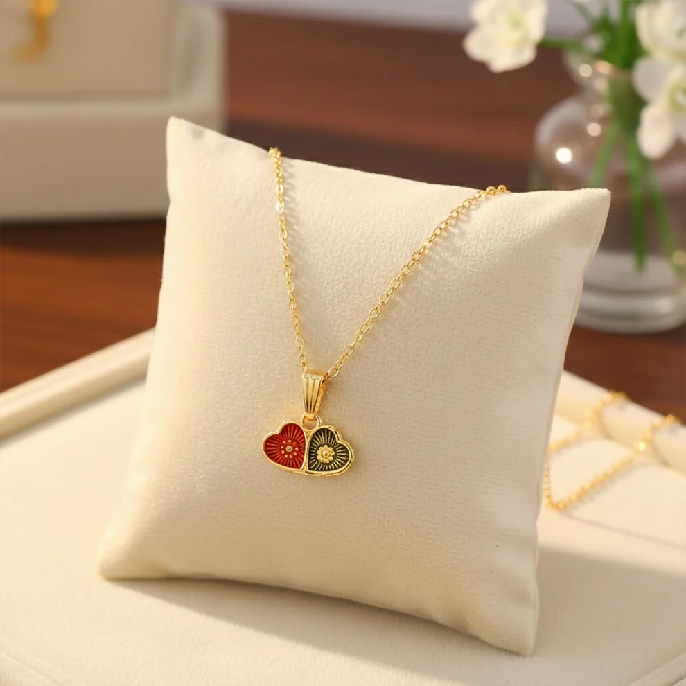 Gold Plated Double Heart Pendant Necklace for Women & Girls | Elegant Heart Charm Chain Necklace | Lightweight Daily Wear Fashion Jewelry — wholesale price India