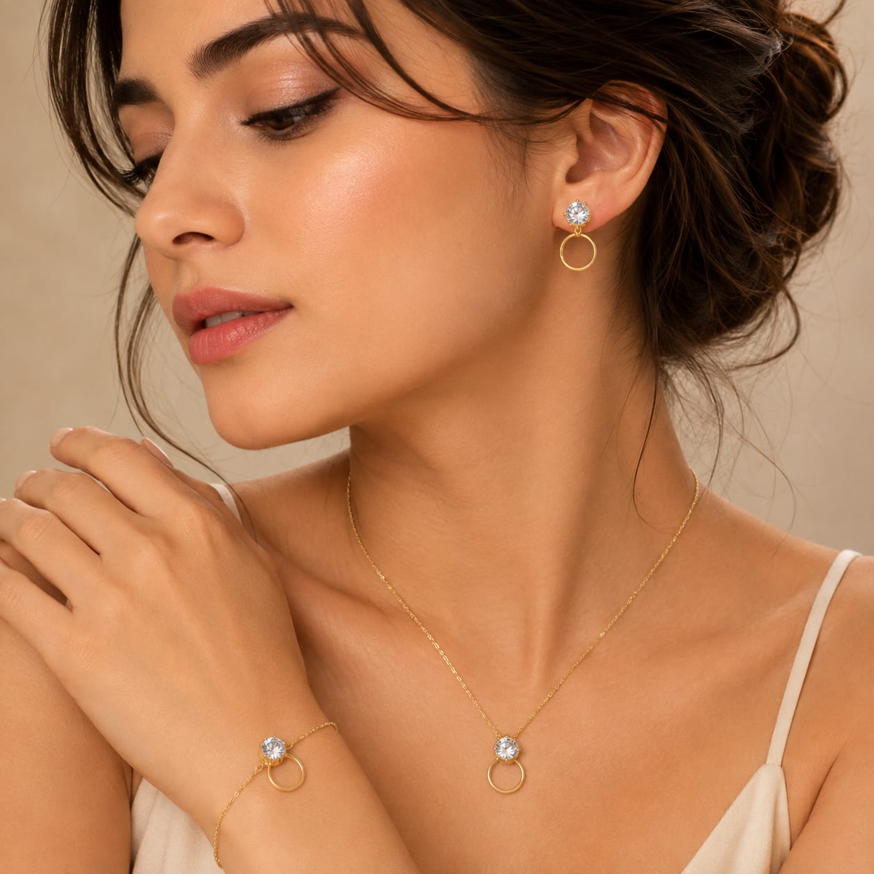 Shringarika Solitaire Circle Pendant Necklace & Earring Set, thumbnail 2