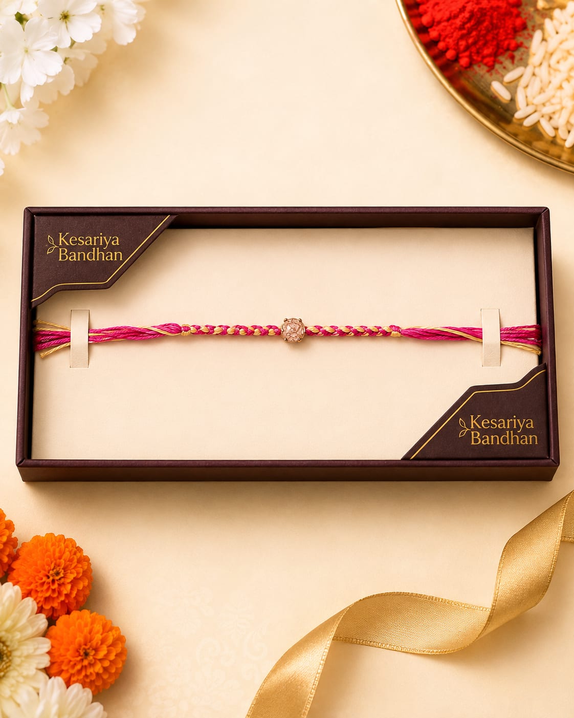 3 Rakhi Combo Pack for Brother | Designer Rakhi Gift Set – Kesariya Bandhan, thumbnail 3