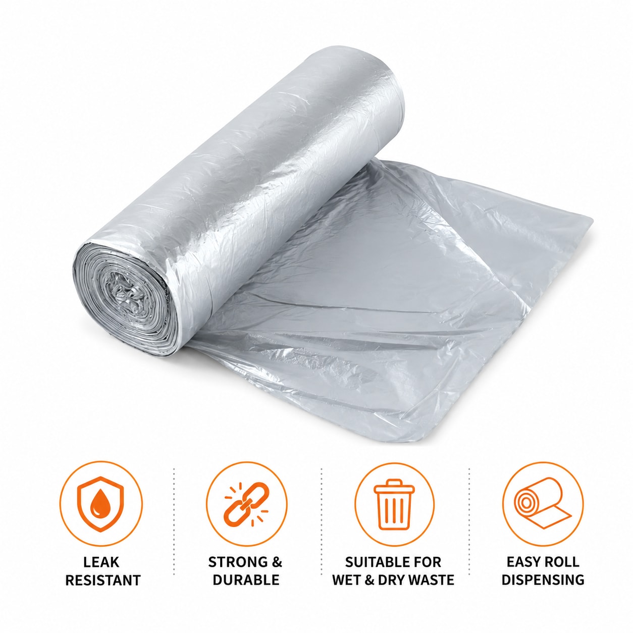 Disposable Garbage Bags Roll 45×55 cm – Pack of 6 Rolls | Leakproof Kitchen Dustbin Trash Bags | Strong Multipurpose Waste Disposal Bags, thumbnail 3