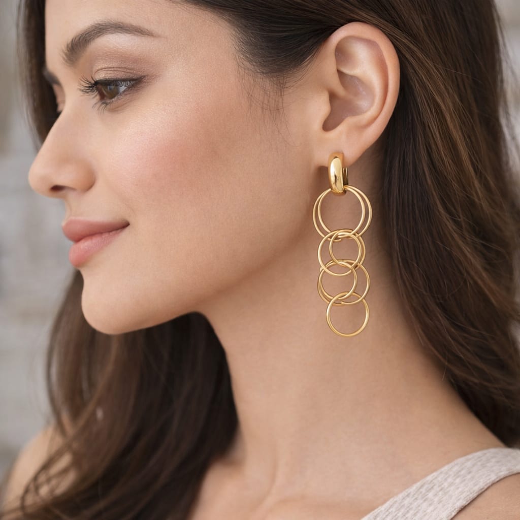 Shringarika Rose Gold Multi Hoop Drop Earrings for Women & Girls , thumbnail 4