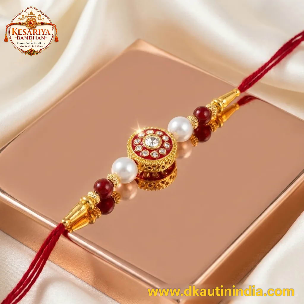 Premium Red Kundan Pearl Rakhi for Brother | Royal Designer Rakhi, shop online in India