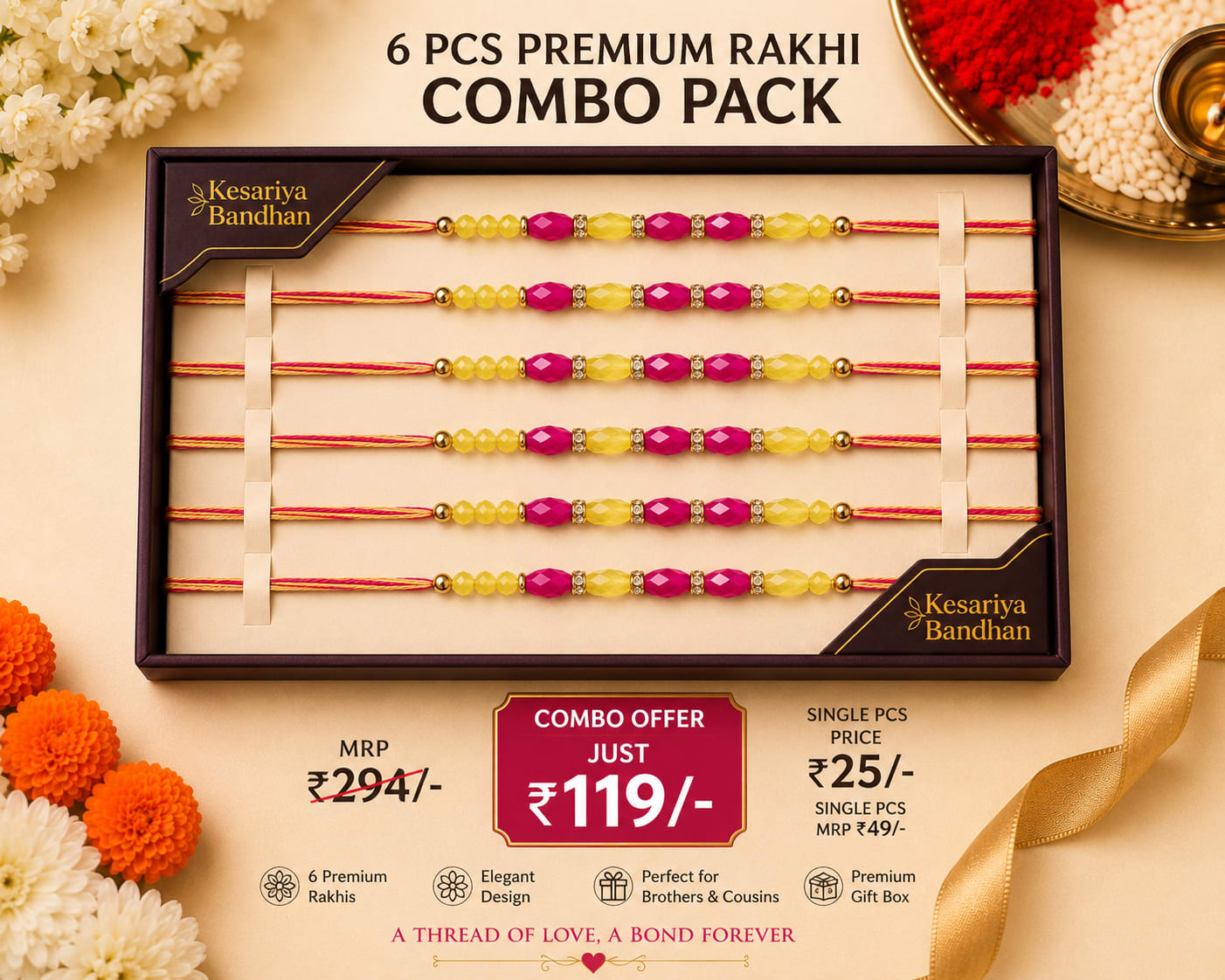 6 Premium Rakhis in One Beautiful Combo – Just ₹119, shop online in India