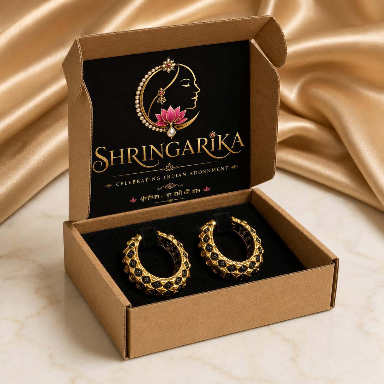 Shringarika Black & Gold Geometric Hoop Earrings for Women | Fashion Jewellery, thumbnail 3