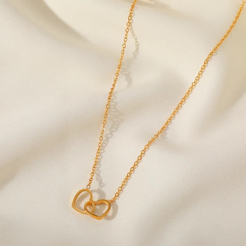 Gold Plated Double Heart Pendant Necklace for Women & Girls | Minimalist Heart Chain Necklace, shop online in India