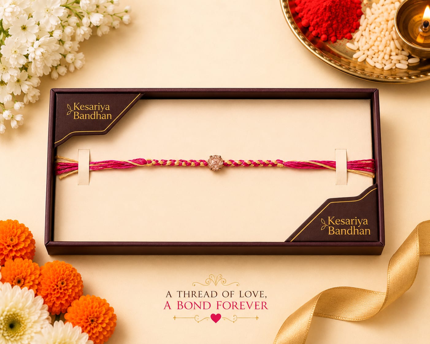 Premium Designer Rakhi for Brother | Pink White Rakhi- Kesariya Bandhan, shop online in India