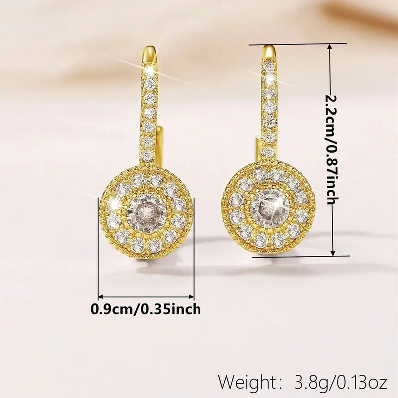 Gold-Tone Round Halo Crystal Hoop Earrings for Women & Girls | Elegant Leverback Earrings, thumbnail 3