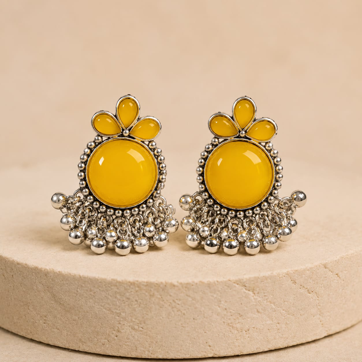 Shringarika Yellow Stone Oxidised Ghungroo Earrings for Women, shop online in India