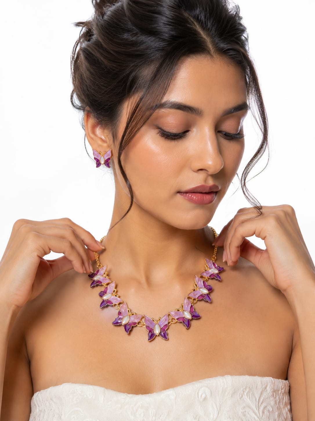 Shringarika Purple Butterfly Pearl-Style Necklace Set for Women, thumbnail 3
