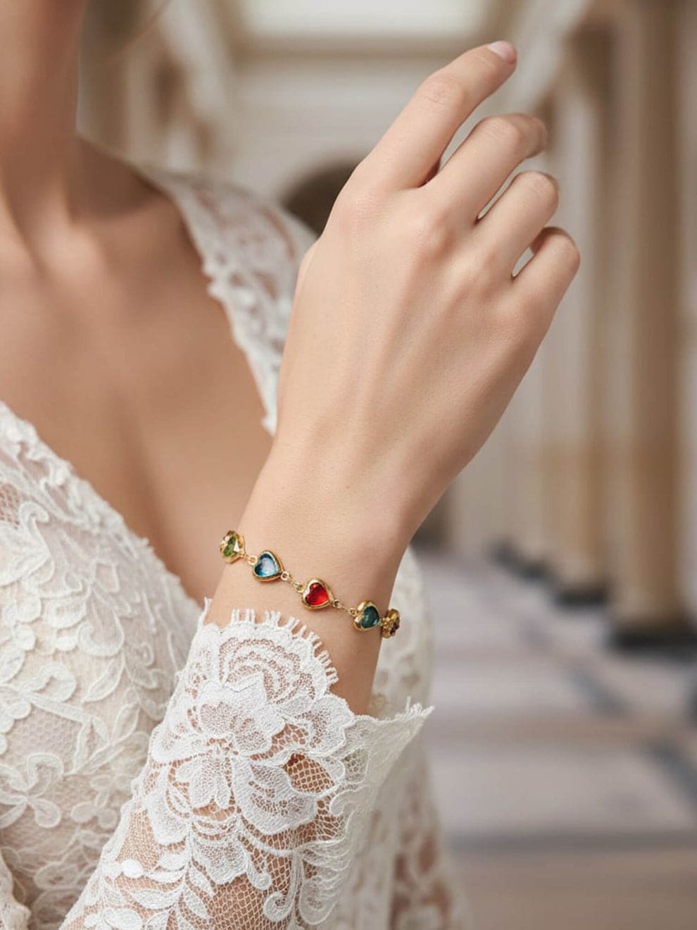 Shringarika Gabrielle Multicolour Heart Stone Bracelet, thumbnail 2