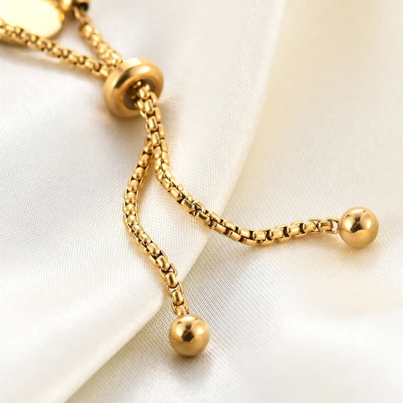 Gold Plated Adjustable Beaded Bracelet for Women & Girls | Stainless Steel Charm Bracelet | Pack of 1, thumbnail 3