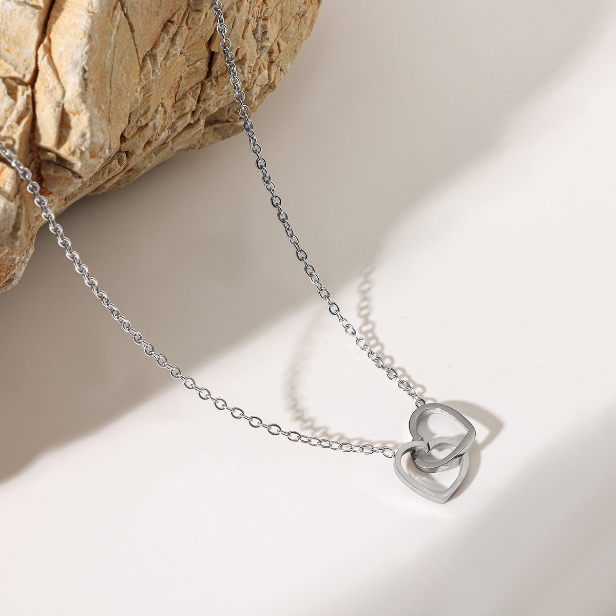 Gold Plated Double Heart Pendant Necklace for Women & Girls | Minimalist Korean Style Fashion Chain | Pack of 1, thumbnail 2