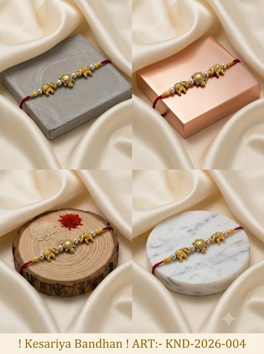 Gold Premium Elephant & Tortoise Charm Rakhi, thumbnail 4