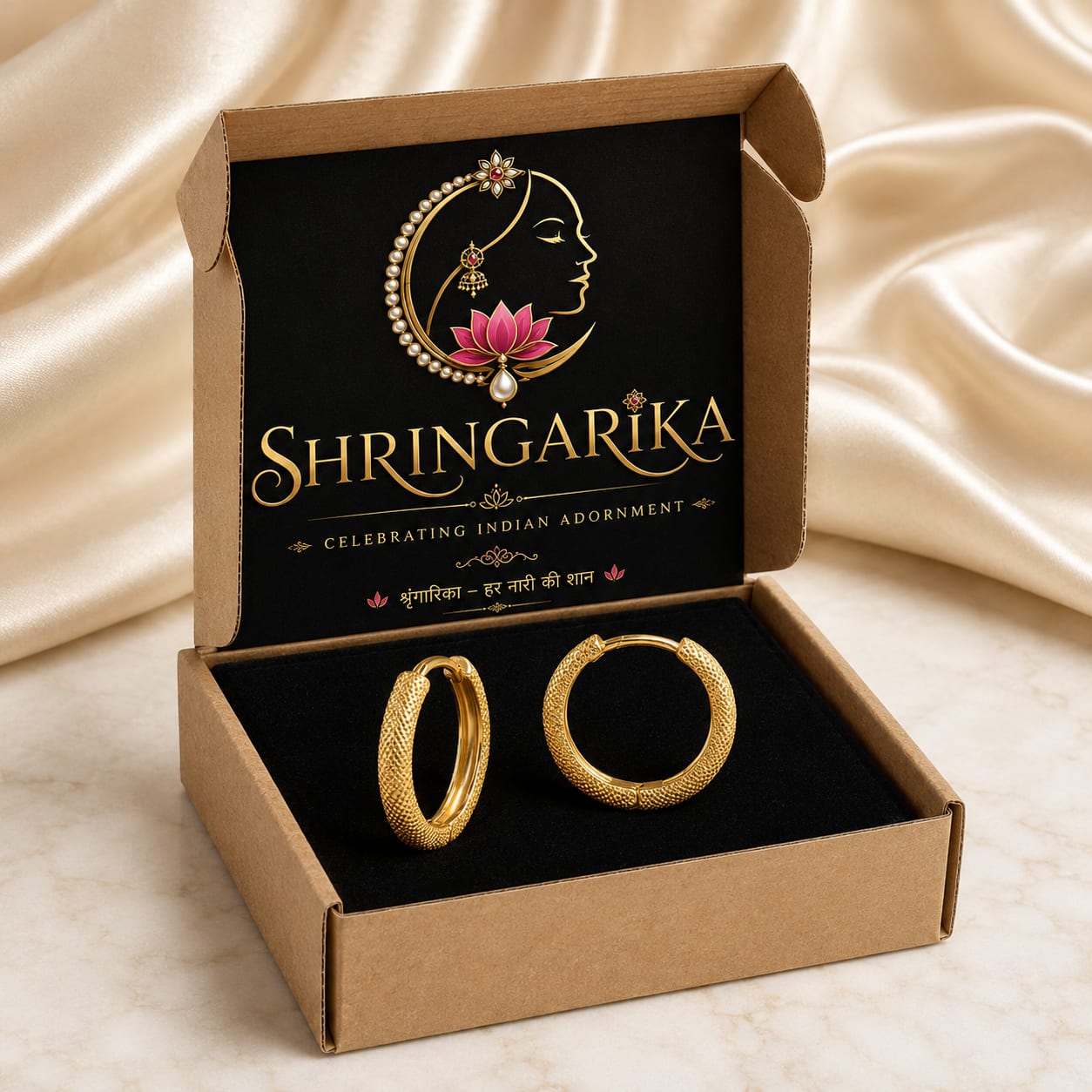Shringarika Textured Gold-Tone Classic Hoop Earrings for Women & Girls by Dkautin India, thumbnail 4
