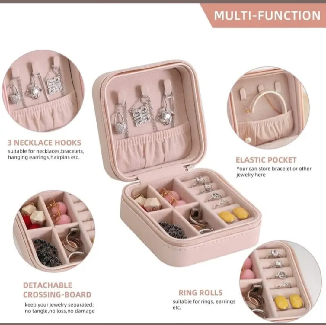 Portable Travel Jewelry Organizer Box with Zipper | PU Leather | 01 Pc, thumbnail 3
