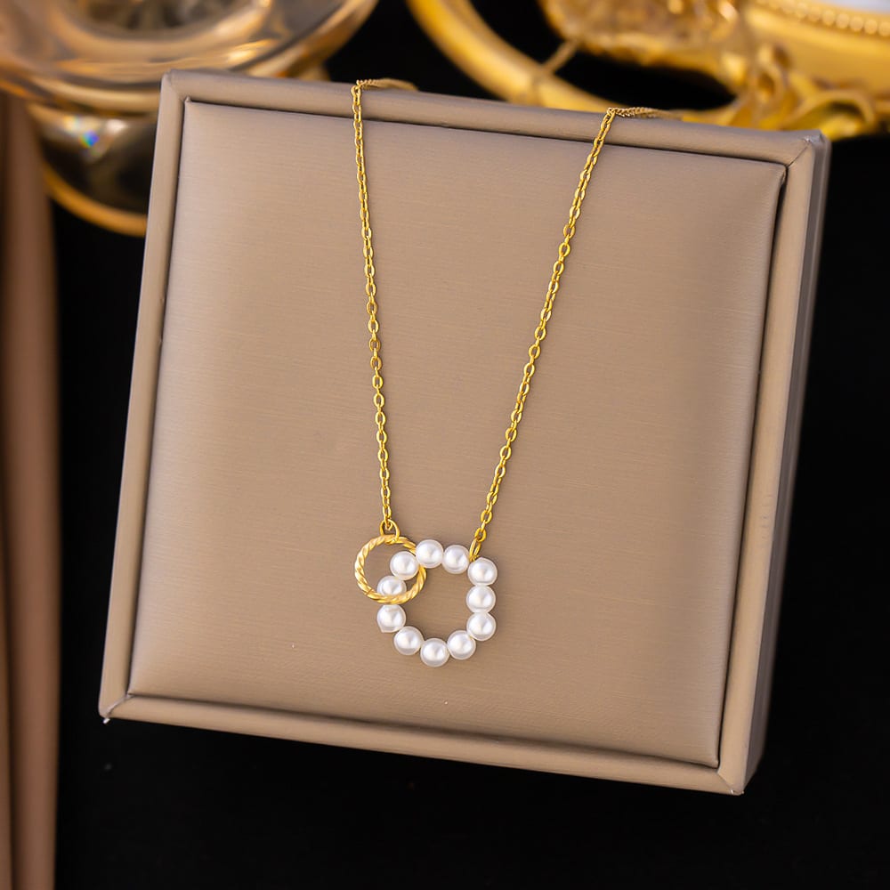 Gold Plated Pearl Circle Pendant Necklace for Women & Girls | Elegant Minimalist Fashion Chain | Pack of 1 — wholesale price India