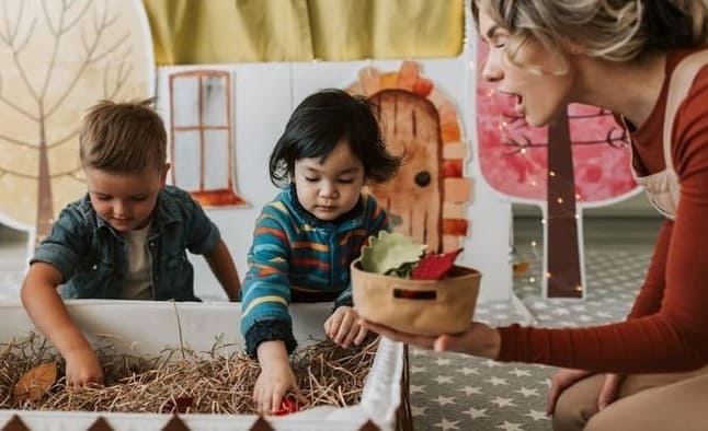 family enjoying gardening