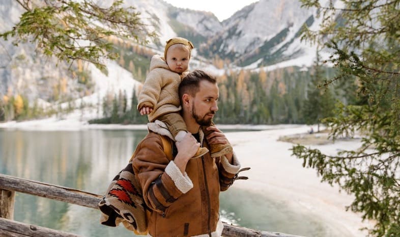 kid sitting on dad
