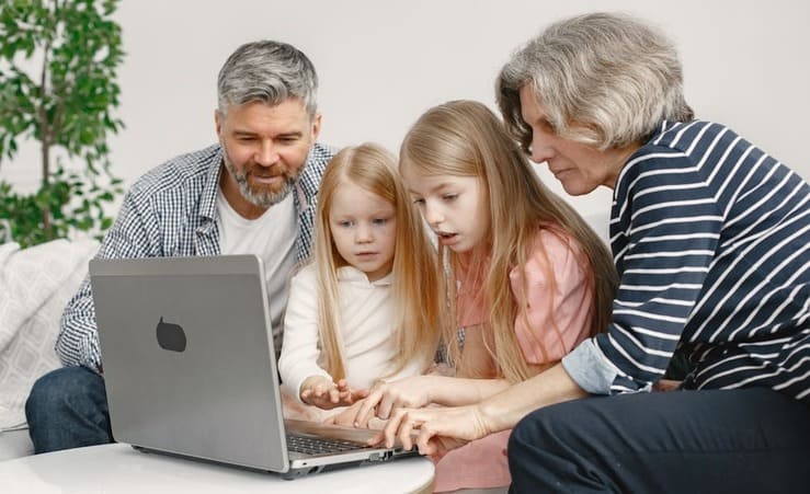 family spending time together infront of screen