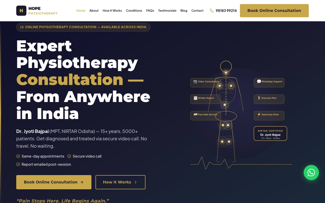 Hope Physiotherapy Clinic website screenshot