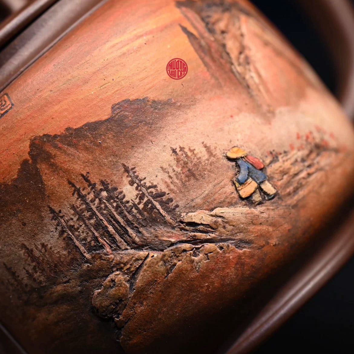 Macro detail shot of handmade tea ware.