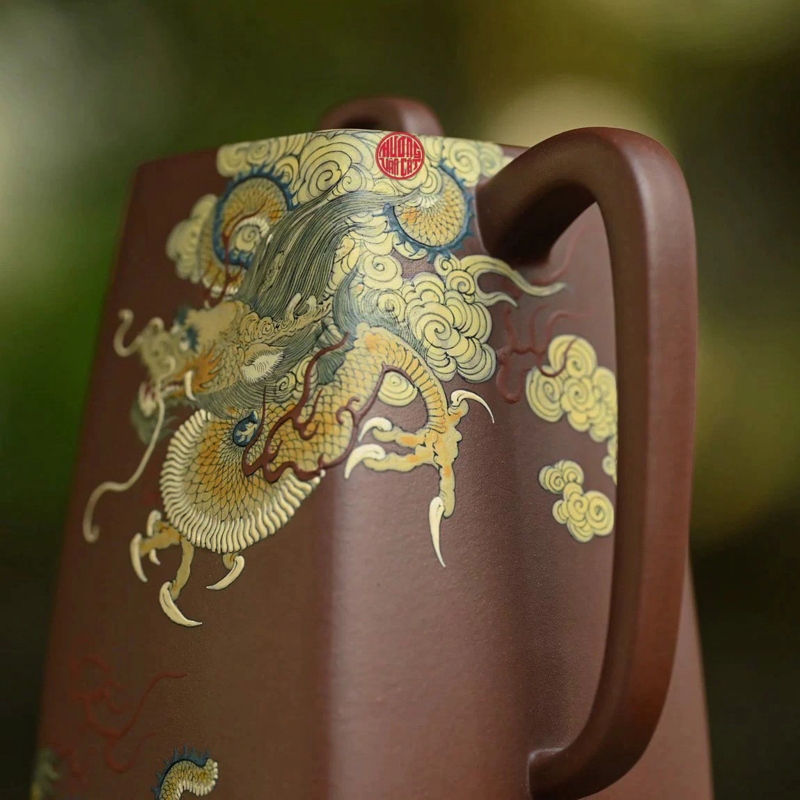 Macro detail shot of handmade tea ware.