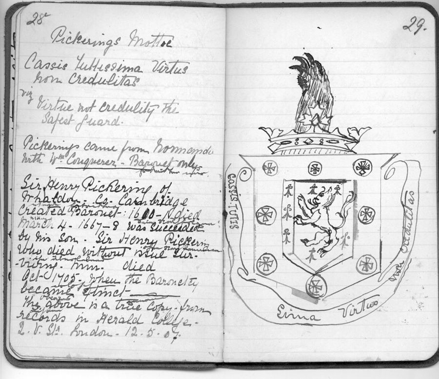 Pickering Coat of Arms research - hand drawn diary