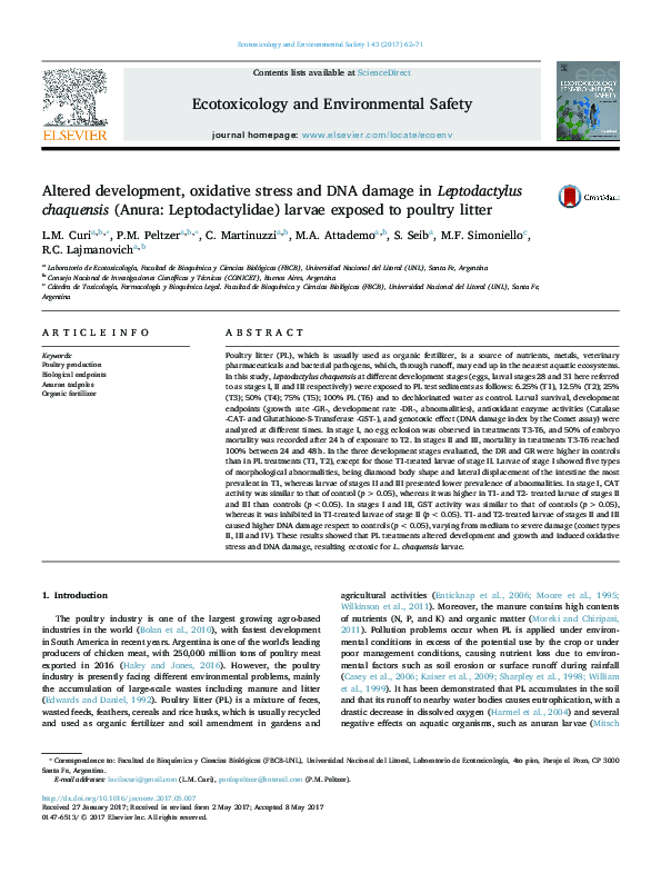 (PDF) Ecotoxicology and Environmental Safety | Rafael Lajmanovich ...