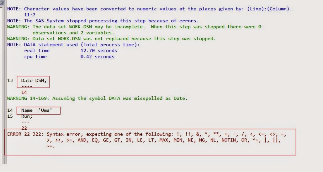 SASCERTGURU: Types Of Error In SAS : Syntax Error, Execution Time Error ...