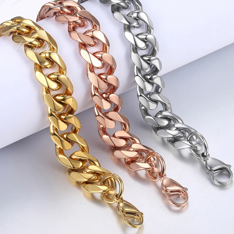 Bracelets For Men Rose Gold Silver Curb Cuban Link Chain Stainless ...