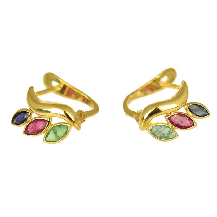 18 kt. Gold - Earrings - Sapphires, Rubies, Emeralds - Catawiki