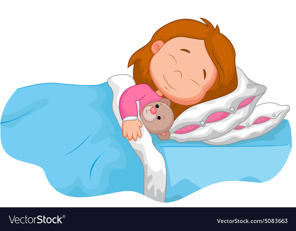 Cartoon girl sleeping with stuffed bear Royalty Free Vector