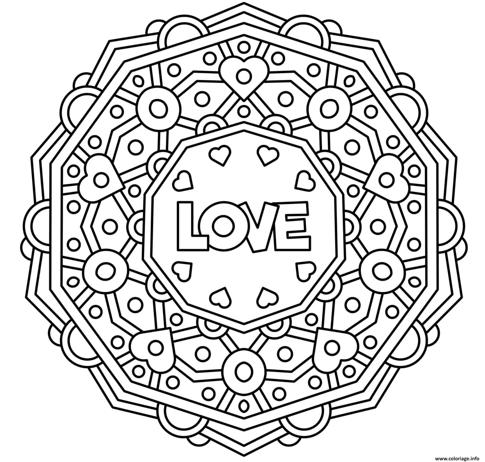 Coloriage mandala amour coeur st valentin adulte - JeColorie.com