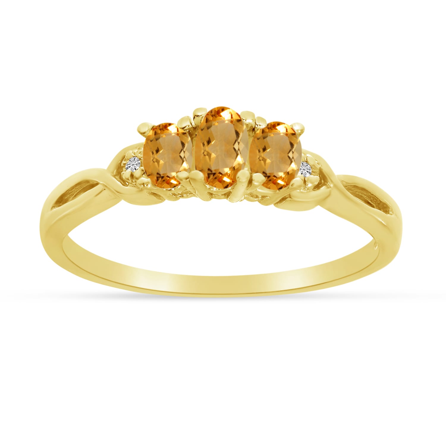 14k Yellow Gold Oval Citrine And Diamond Three Stone Ring | eBay