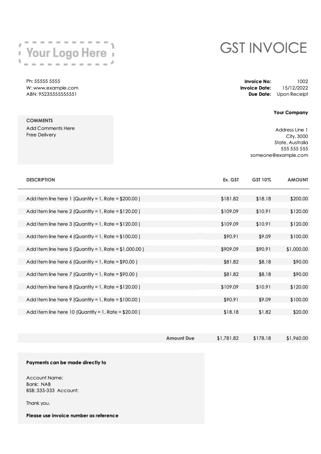 Standalone Templates – GS Invoice