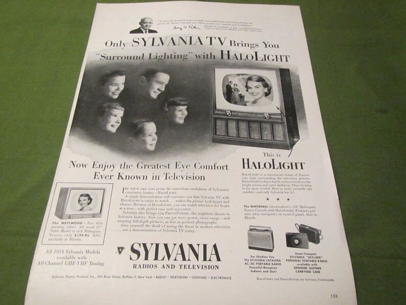 1954 Sylvania Halolight and Westwood Television Sets - Etsy