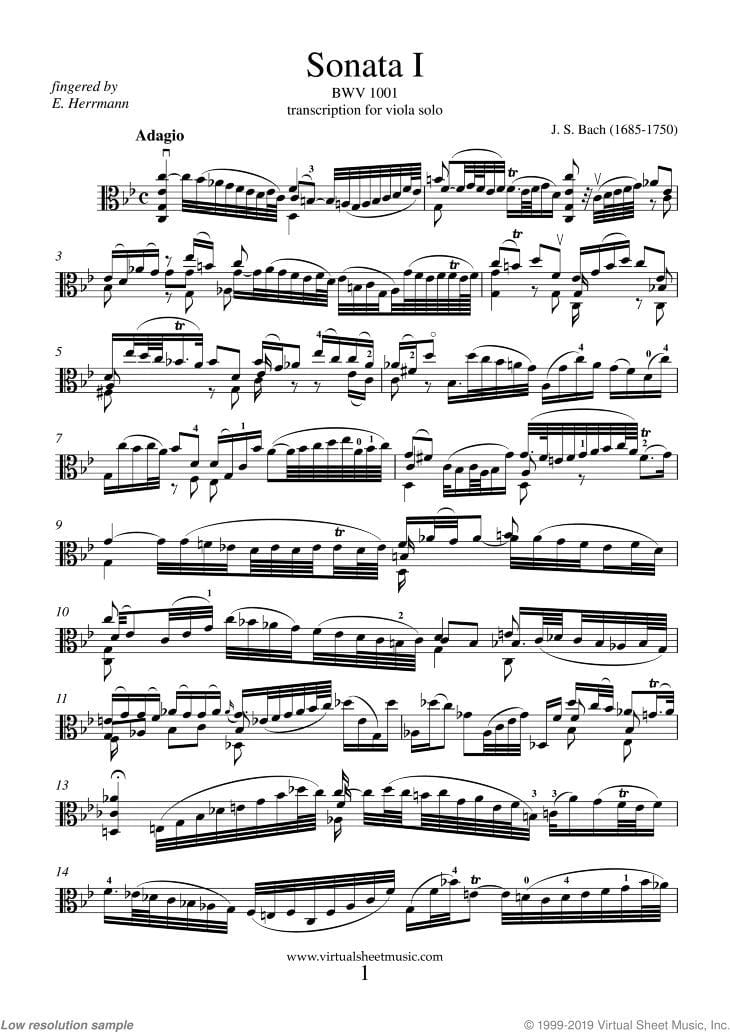 Bach: Viola Sonata No.1 sheet music (PDF-interactive) | Viola sheet ...