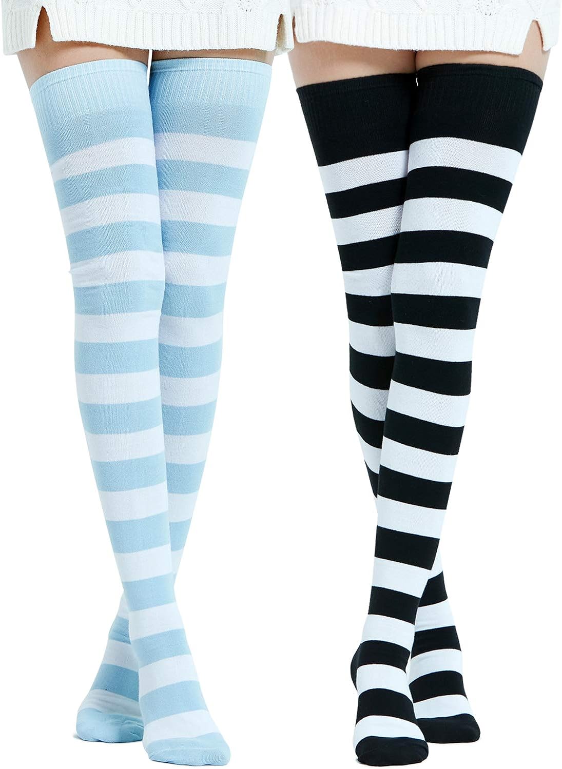 Amazon.com: Kayhoma Extra Long Cotton Stripe Thigh High Socks Over the ...