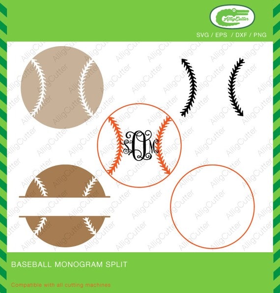 Baseball ball Monogram Split Frame SVG DXF PNG eps sport Cut