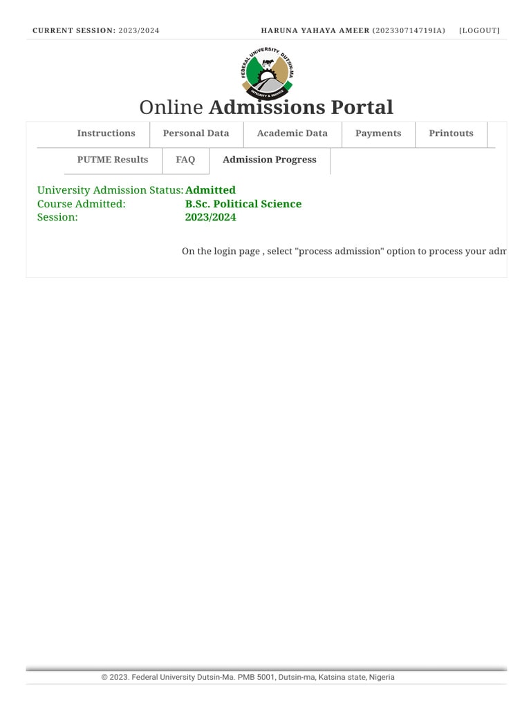 Online Admissions Portal - Federal University Dutsin-Ma | PDF